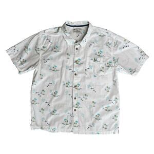HONOLUA Men's White Hawaiian Print Short Sleeve Button Front Shirt